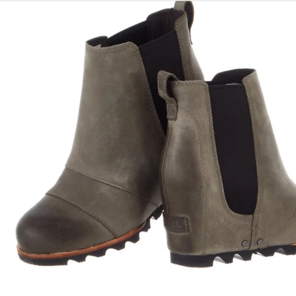 Sorel Lea wedge womens ankle boots kettle grey quarry leather size 7.5 - Picture 1 of 9